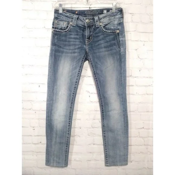 Miss Me Jeans Womens Size 27 JE80435L Skinny Rhinestone Stretch Cross 28x29 - Picture 3 of 6